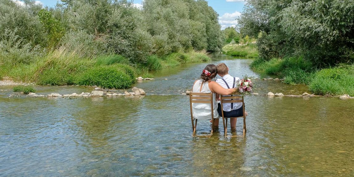 Fotoshooting Brautpaar im Rhein